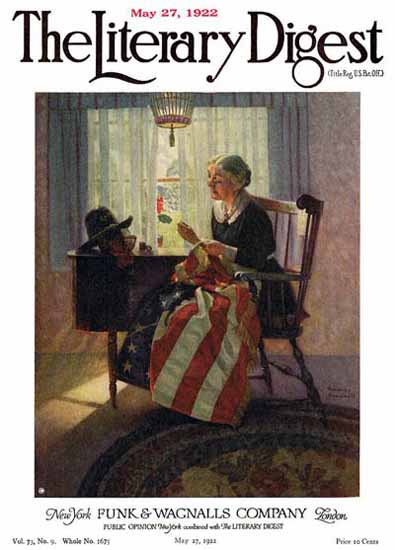 The Literary Digest Mending the Flag 1922 Norman Rockwell | 400 Norman Rockwell Magazine Covers 1913-1963