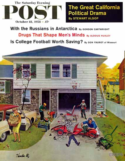 Thornton Utz Saturday Evening Post Building a Go-Cart 1958_10_18 | The Saturday Evening Post Graphic Art Covers 1931-1969