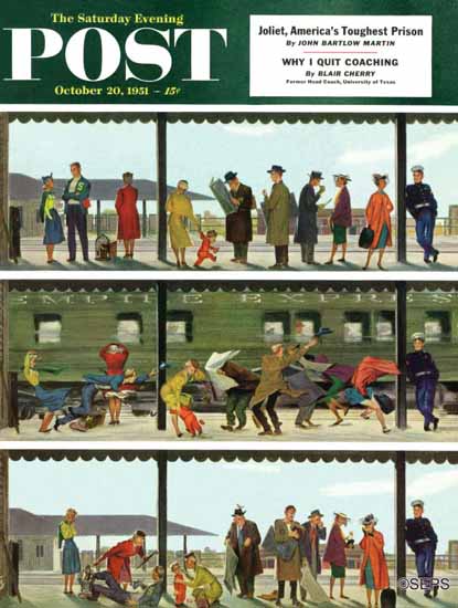 Thornton Utz Saturday Evening Post Commuter Train 1951_10_20 | The Saturday Evening Post Graphic Art Covers 1931-1969