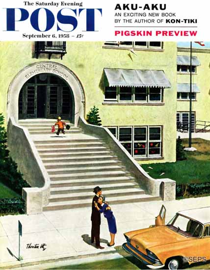 Thornton Utz Saturday Evening Post First day of School 1958_09_06 | The Saturday Evening Post Graphic Art Covers 1931-1969