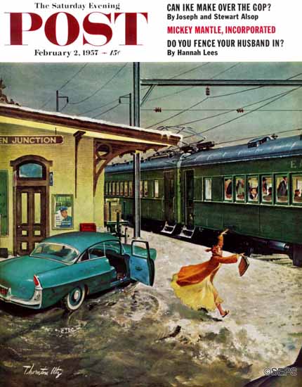 Thornton Utz Saturday Evening Post Forgot His Briefcase 1957_02_02 | The Saturday Evening Post Graphic Art Covers 1931-1969