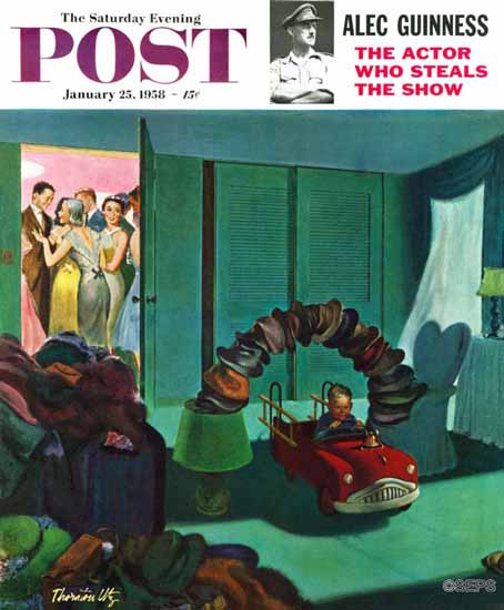 Thornton Utz Saturday Evening Post Hat Bridge 1958_01_25 | The Saturday Evening Post Graphic Art Covers 1931-1969