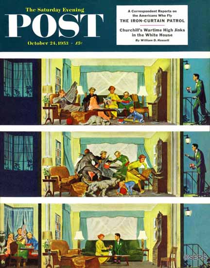 Thornton Utz Saturday Evening Post Hurried Clean-Up 1953_10_24 | The Saturday Evening Post Graphic Art Covers 1931-1969