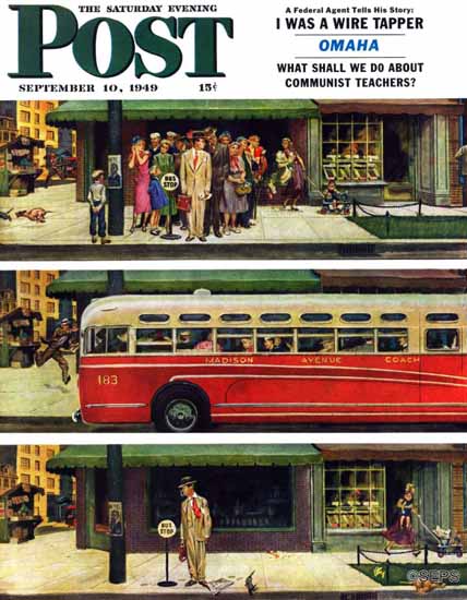 Thornton Utz Saturday Evening Post Missed the Bus 1949_09_10 | The Saturday Evening Post Graphic Art Covers 1931-1969