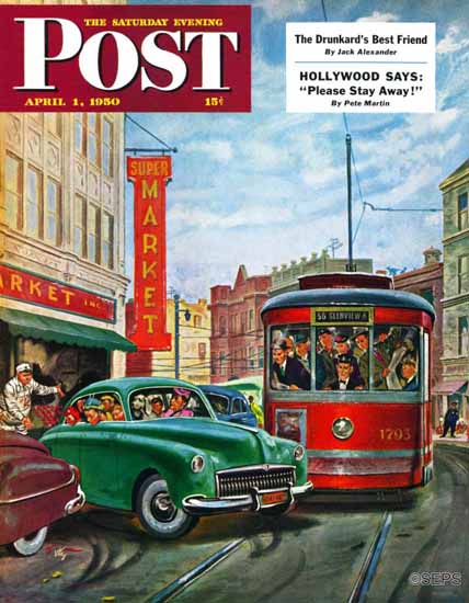 Thornton Utz Saturday Evening Post Parallel Parking 1950_04_01 | The Saturday Evening Post Graphic Art Covers 1931-1969