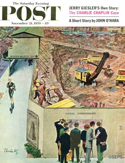 Thornton Utz Saturday Evening Post Sidewalk Sideshow 1959_11_21 | The Saturday Evening Post Graphic Art Covers 1931-1969