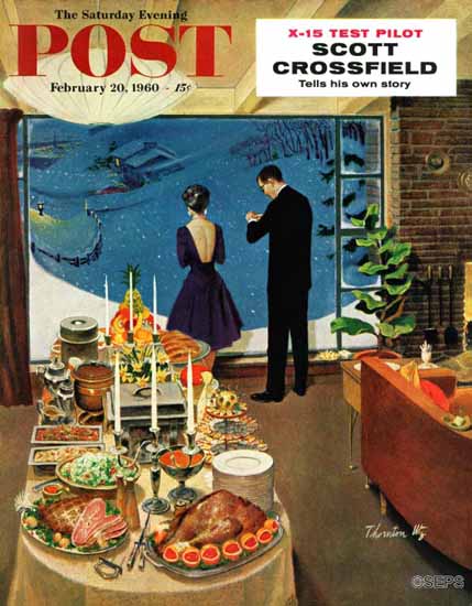 Thornton Utz Saturday Evening Post Snow Buffet Party 1960_02_20 | The Saturday Evening Post Graphic Art Covers 1931-1969