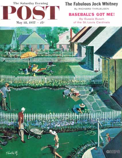 Thornton Utz Saturday Evening Post Spring Yardwork 1957_05_18 | The Saturday Evening Post Graphic Art Covers 1931-1969