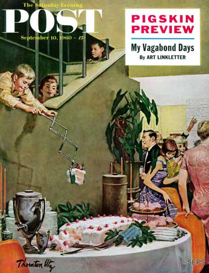 Thornton Utz Saturday Evening Post Stealing Cake at Party 1960_09_10 | The Saturday Evening Post Graphic Art Covers 1931-1969