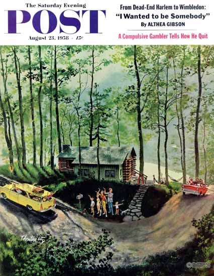 Thornton Utz Saturday Evening Post Visitors in the Woods 1958_08_23 | The Saturday Evening Post Graphic Art Covers 1931-1969