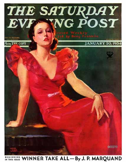 Tom Webb Saturday Evening Post Woman in Red 1934_01_20 Sex Appeal | Sex Appeal Vintage Ads and Covers 1891-1970