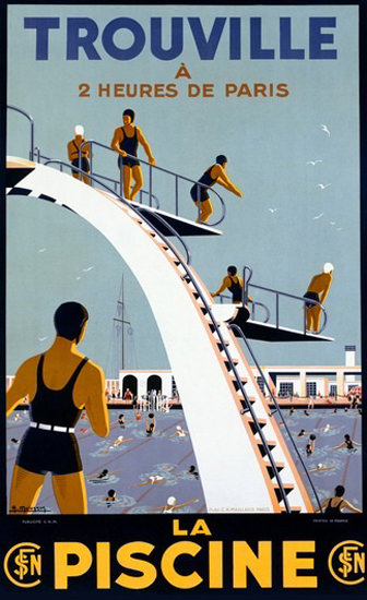 Trouville La Piscine Public Swimming Pool France | Vintage Travel Posters 1891-1970