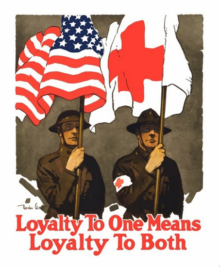 US And Red Cross Flags Loyality Means To Both | Vintage War Propaganda Posters 1891-1970