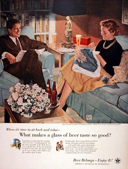 US Brewers Foundation 1956 Couple Living Room | Vintage Ad and Cover Art 1891-1970