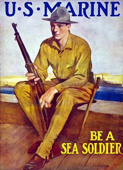 US Marine Be A Sea Soldier Harbor | Vintage War Propaganda Posters 1891-1970