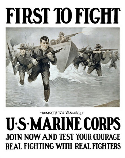 US Marine Corps Storming A Beach | Vintage War Propaganda Posters 1891-1970