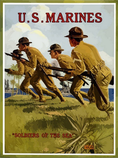 US Marines Soldiers Of The Sea In Action | Vintage War Propaganda Posters 1891-1970