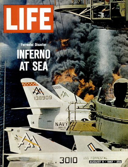 USS Forrestal Fire 134 Sailors died 11 Aug 1967 Copyright Life Magazine | Life Magazine Color Photo Covers 1937-1970