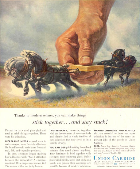 Union Carbide Stick Together Stay Stuck 1955 | Vintage Ad and Cover Art 1891-1970