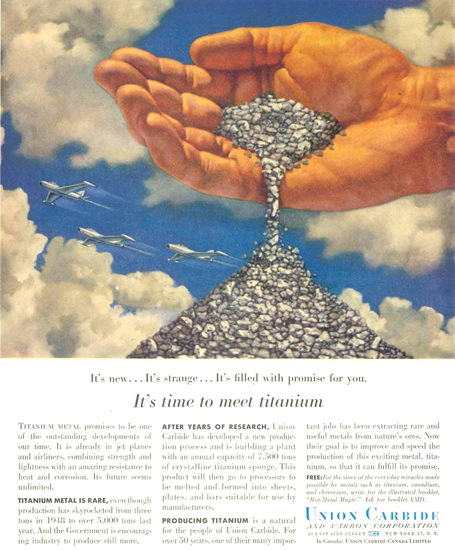 Union Carbide Time To Meet Titanium 1955 | Mad Men Art | Vintage Ad Art ...