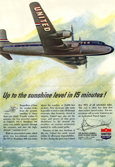 United Air 1951 Up To The Sunshine Level 15 | Vintage Travel Posters 1891-1970