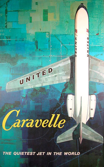 United Air Caravelle Quietest Jet In World 1961 | Vintage Travel Posters 1891-1970