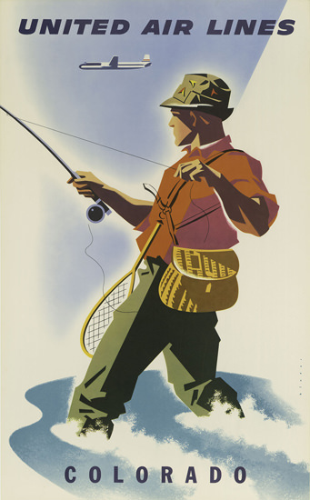 United Air Lines Colorado 1950 Fisherman | Vintage Travel Posters 1891-1970