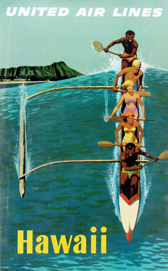 United Air Lines Hawaii Outrigger 1960 | Vintage Travel Posters 1891-1970