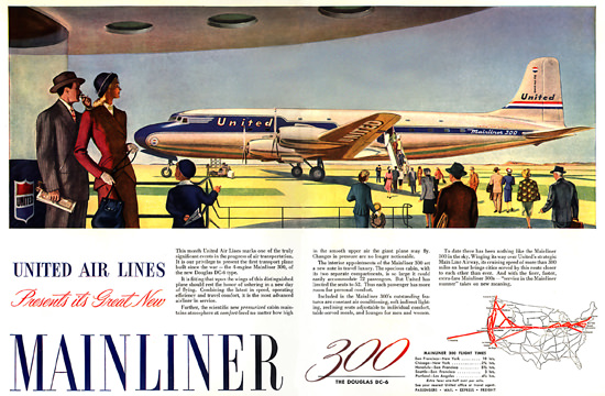 United Air Lines Mainliner 300 Douglas DC-6 | Vintage Travel Posters 1891-1970