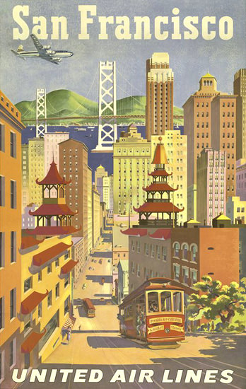 United Air Lines San Francisco Cable Car 1950 | Vintage Travel Posters 1891-1970