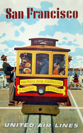 United Air Lines San Francisco Cable Car 1955 | Vintage Travel Posters 1891-1970