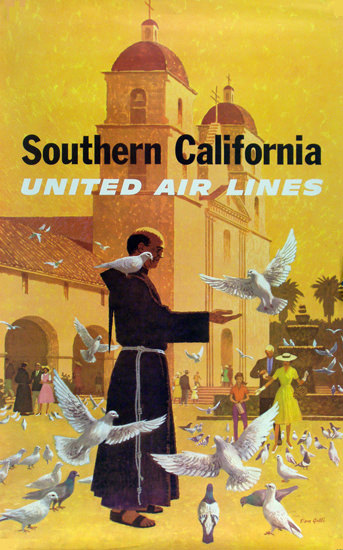 United Air Lines Southern California 1960s Monk | Vintage Travel Posters 1891-1970