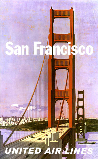 United Air San Francisco 1965 Golden Gate Bridge | Vintage Travel Posters 1891-1970