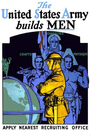 United States Army Builds Men Crafts Character | Vintage War Propaganda Posters 1891-1970