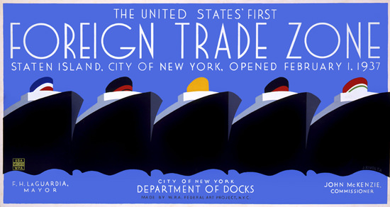 United States Foreign Trade Zone 1937 New York | Vintage Travel Posters 1891-1970