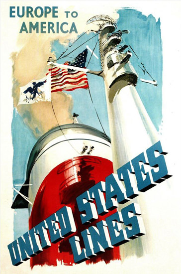 United States Lines Europe To America 1950 | Vintage Travel Posters 1891-1970