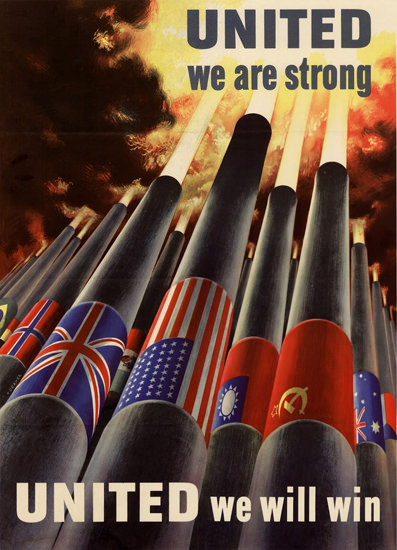 United We Are Strong United We Will Win Flags | Vintage War Propaganda Posters 1891-1970