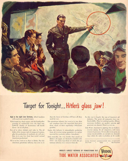 Veedol Target For Tonight Hitlers Glass Jaw 1943 | Vintage War Propaganda Posters 1891-1970