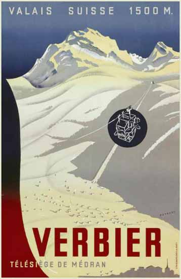 Verbier Telesiege De Medran Valais Switzerland 1951 | Vintage Travel Posters 1891-1970