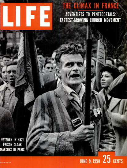 Veteran in Nazi Prison Cloak in Paris 9 Jun 1958 Copyright Life Magazine | Life Magazine BW Photo Covers 1936-1970