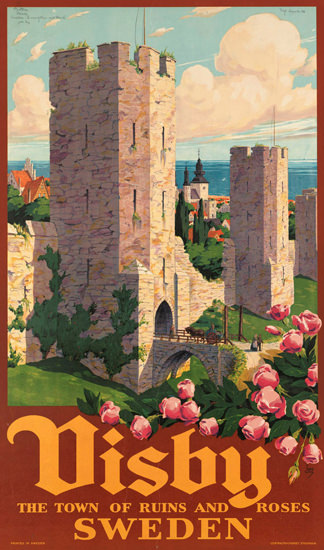 Visby Town Of Ruins And Roses Sweden 1930s | Vintage Travel Posters 1891-1970