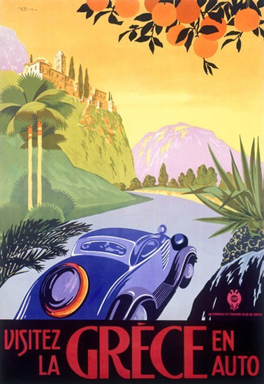 Visitez La Grece En Auto Visit Greece By Car | Vintage Travel Posters 1891-1970