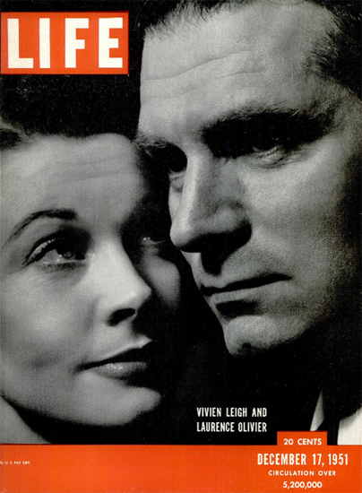 Vivien Leigh and Laurence Olivier 17 Dec 1951 Copyright Life Magazine | Life Magazine BW Photo Covers 1936-1970