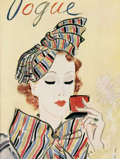 Vogue Copyright 1935 Colorful Lady And The Makeup Mirror | Sex Appeal Vintage Ads and Covers 1891-1970