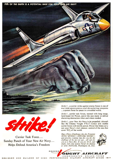 Vought Aircraft Strike Carrier F7U-3 Cutlass 1955 | Vintage War Propaganda Posters 1891-1970