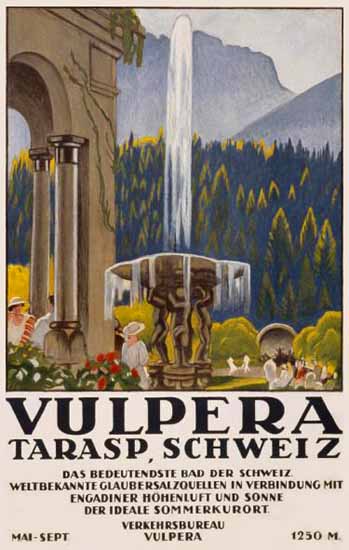 Vulpera Tarasp Schweiz Glaubersalzbad Switzerland 1923 | Vintage Travel Posters 1891-1970