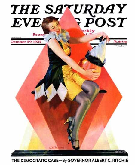 W Wilkinson Saturday Evening Post Halloween Harlequin 1932_10_29 | The Saturday Evening Post Graphic Art Covers 1931-1969