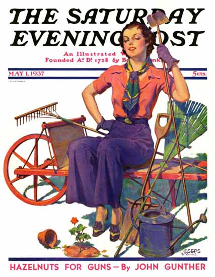 WD Stevens Saturday Evening Post Geranium Gardener 1937_05_01 | The Saturday Evening Post Graphic Art Covers 1931-1969