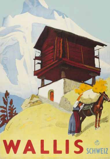 Wallis Schweiz Swiss Alps Switzerland 1938 | Vintage Travel Posters 1891-1970