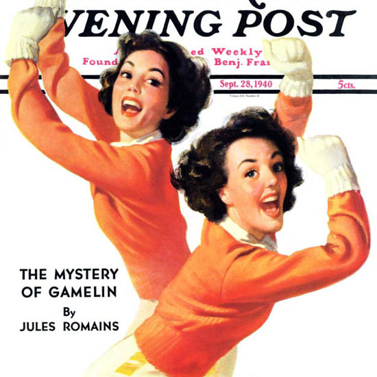 Walt Otto Saturday Evening Post Cheerleaders 1940_09_28 Copyright crop | Best of Vintage Cover Art 1900-1970